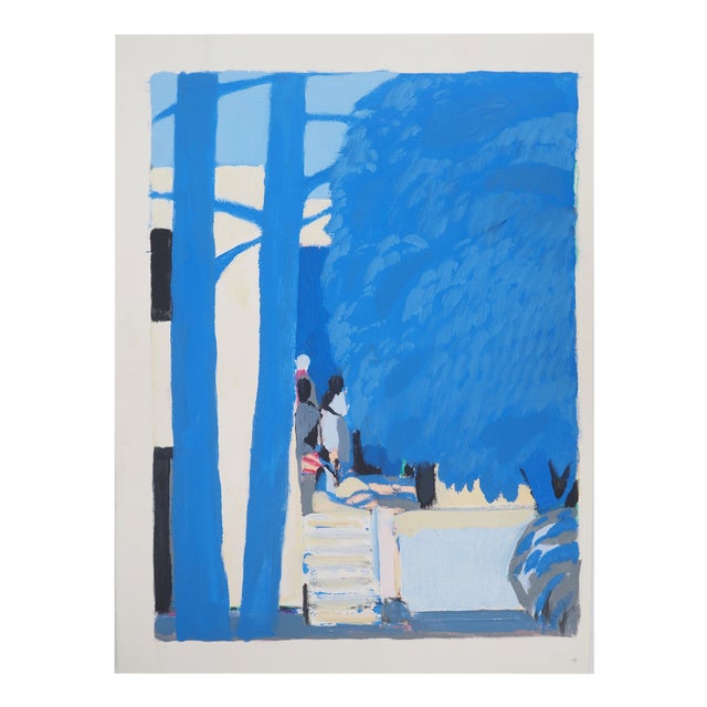 Gabriel Godard, Blue Forest, Gouache For Sale