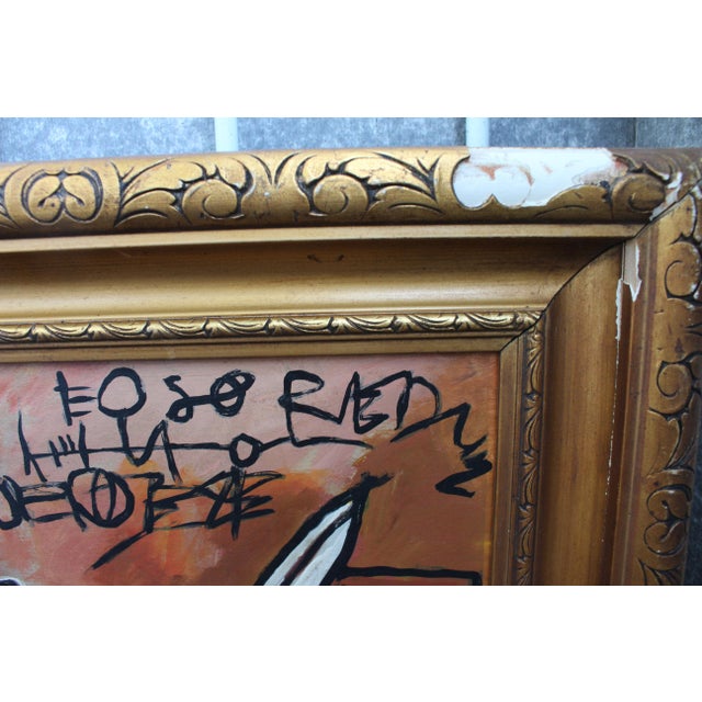 After Basquiat, Neo-Expressionist Composition, 1980s, Oil & Wood For Sale - Image 8 of 9