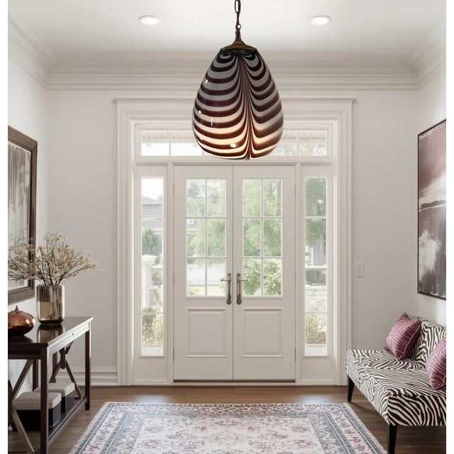 Glass Vintage Murano Mauve Zebra Striped Art Glass Pendant Light For Sale - Image 7 of 18