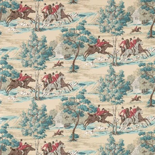 Sanderson Tally Ho Wallpaper in Teal/Ruby For Sale