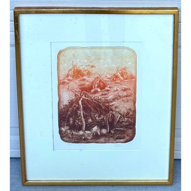 "Paiute Wikiup" Original Color Etching Aquatint Intagilo print by Roy Purcell (Artist’s Proof) – Framed Native American...