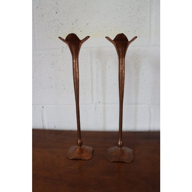 Copper Arts & Crafts Copper Hand-Hammered Candlesticks For Sale - Image 8 of 8