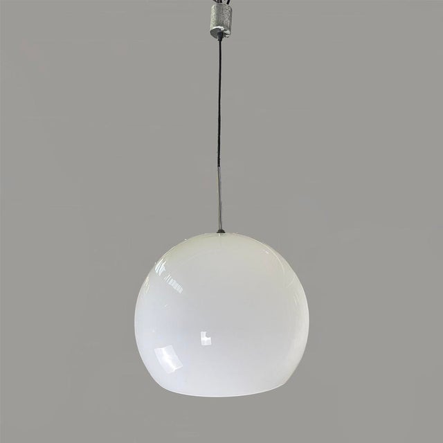 Mid-Century Modern Mid-Century Modern Italian Round Opaline Glass Chandelier, 1960s For Sale - Image 3 of 16