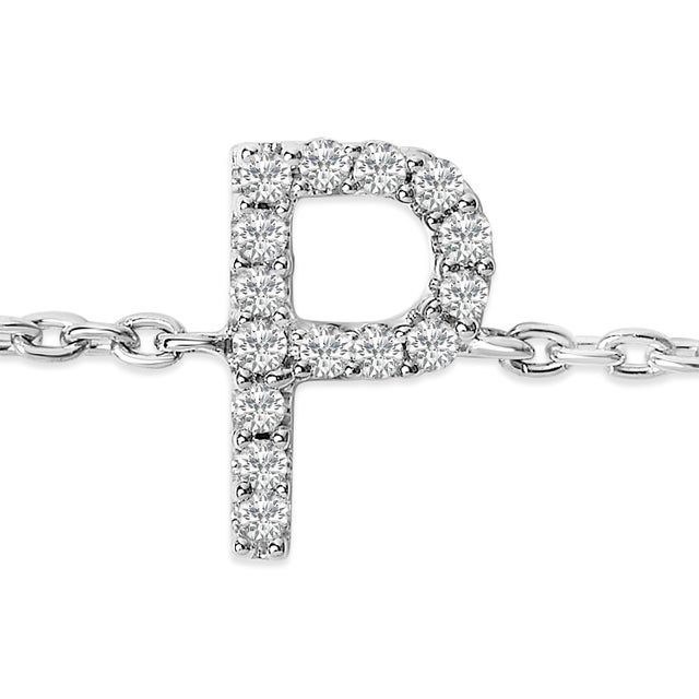 Contemporary 10K White Gold Diamond Accent "P" Initial Charm and Link Bracelet For Sale - Image 3 of 6