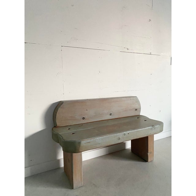 Contemporary Minimalist Chunky Pine Bench, Paint Washed, Artisan Made, 1980s For Sale - Image 3 of 18
