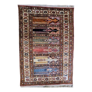 Early 20th Century Turkish Silk Septh Prayer Rug, Hand-Woven, 2' x 3' For Sale