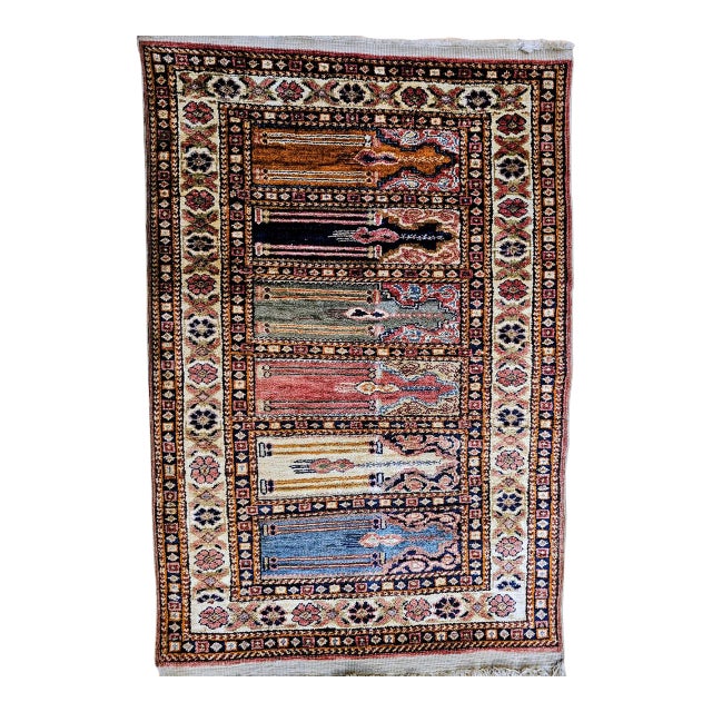 Early 20th Century Turkish Silk Septh Prayer Rug, Hand-Woven, 2' x 3' For Sale