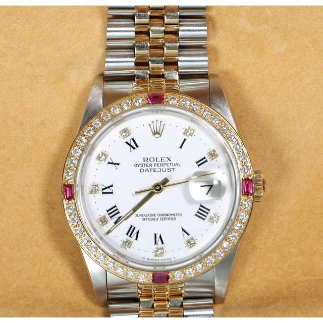 Rolex Datejust 16233 Two Tone Steel-18k Gold Ruby Diamond Bezel Vintage Watch For Sale In Miami - Image 6 of 17
