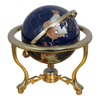 Quality Stone Inlaid Globe on Brass Stand For Sale