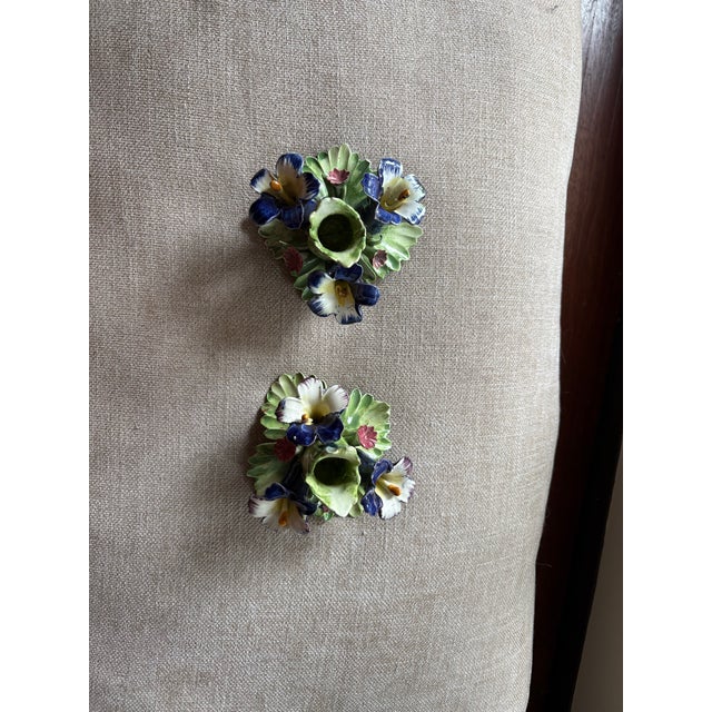 Italian Vintage Italian Capodimonte Floral Porcelain Candlestick Holders - A Pair For Sale - Image 3 of 5