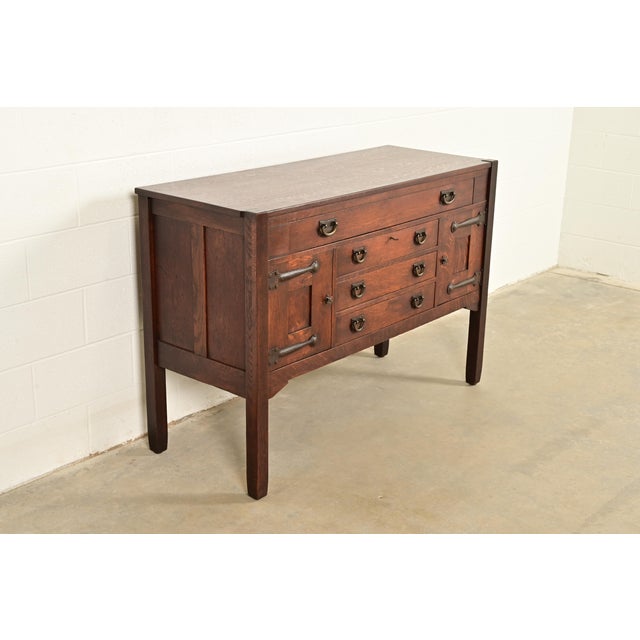 Stickley Brothers Stickley Brothers Antique Mission Oak Arts & Crafts Strap Hinge Sideboard, Circa 1910 For Sale - Image 4 of 16