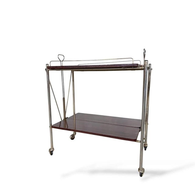 Mid-Century Modern Folding Serving Trolley with Rosewood and Chrome Frame, 1960s For Sale - Image 3 of 7