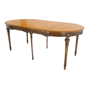 Round Racetrack with Two Large Leaves Carved Olive Finish Dining Table