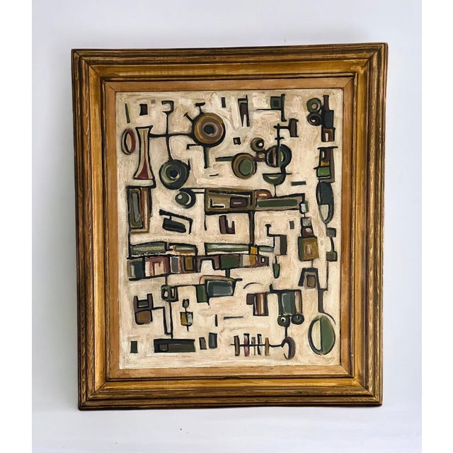 2010s Contemporary Abstract Cream Modern Tribal Motif Inspired Painting, Framed For Sale - Image 5 of 5