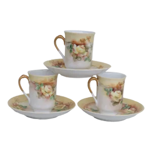 Austria W Porcelain Set of 3 Coffee Espresso Cups and Saucers