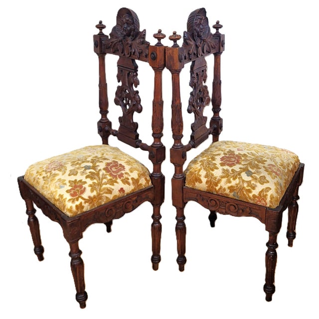 Fresh from a New York City estate, we have a pleasure to offer you this gorgeous PAIR of Antique Carved Side Chairs. Early...