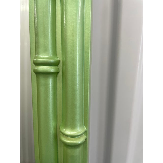 1960s Custom Metallic Green Lacquer Bamboo Mirror – Hollywood Regency Style, 41” For Sale - Image 5 of 7