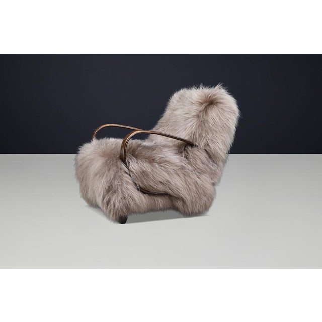 Art Deco Sheepskin Lounge Chair by Jindřich Halabala, Czech, 1940s For Sale - Image 9 of 11