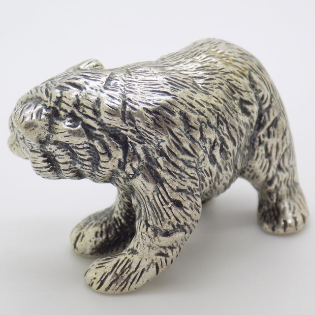 Vintage Italian Handmade Genuine Silver Large Brown Bear Cub Figurine Miniature, Made in Novara (Italy) For Sale - Image 11 of 14