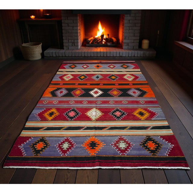 Tribal 1960s Vintage Hand-Woven Wool Turkish Rug Majestic Living Room Decor - 6′1″ X 10′3″ For Sale - Image 3 of 13