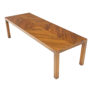 Mid-Century Modern Long Rectangle Walnut Parsons Style Coffee Table
