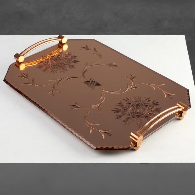 Art Deco Mirrored Glass and Copper Tray, Belgium, 1920s For Sale - Image 13 of 13