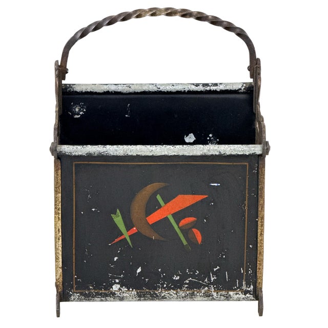 Antique 1920s Art Deco Magazine Rack W/ Constructivist Style Geometric Motif & Ornate Cast Iron Gazelle End Panels For Sale In Philadelphia - Image 6 of 18