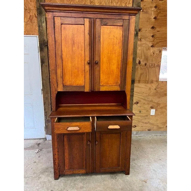 Brown Early 19th Century Antique Primitive American Solid Cherry Wood Hutch For Sale - Image 8 of 13