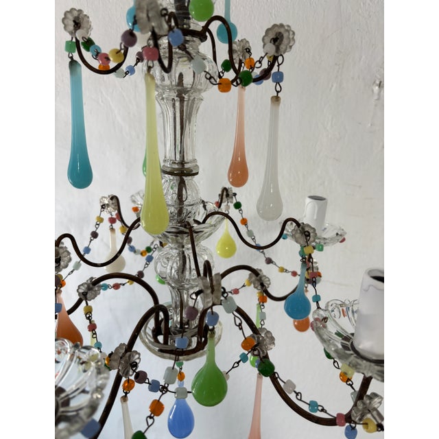 Pink French Rainbow Pastel Confetti Candy Colors Opaline Drops Chandelier, Circa 1920 For Sale - Image 8 of 12