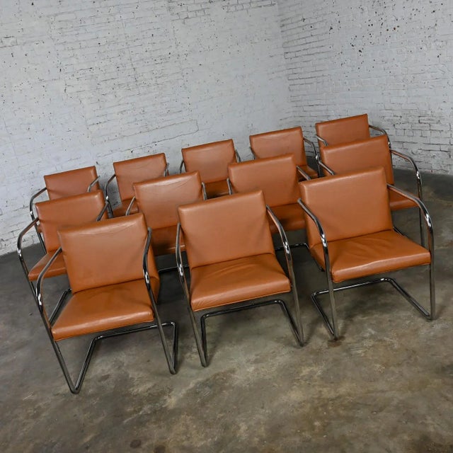 Phenomenal Bauhaus style Thonet chrome tube cantilever frame & cognac leather armchairs in the style of Brno chair by Mies...
