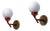 Italian Brass, Red Metal and Opaline Glass Globe Sconces, 1950s, Set of 2 For Sale