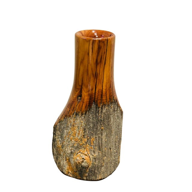 Wood Late 20th Century Hand-Carved Live Edge Wood Vase by Bruce Pryor – Michigan Folk Art Burl Wood Sculpture, Rustic Woodturned Decorative Vessel For Sale - Image 7 of 12