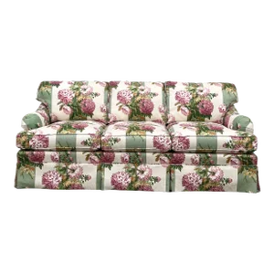 Vintage Custom Floral and Stripes Chintz Sofa