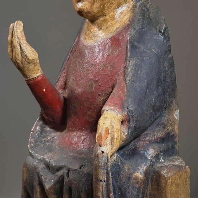 Printmaking Materials Antique Large 19th C. Spanish Folk Art Polychrome Virgin Mary Santos Sculpture For Sale - Image 7 of 12