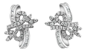 One Carat Ribbon Style Diamond Earrings, 2 Pieces