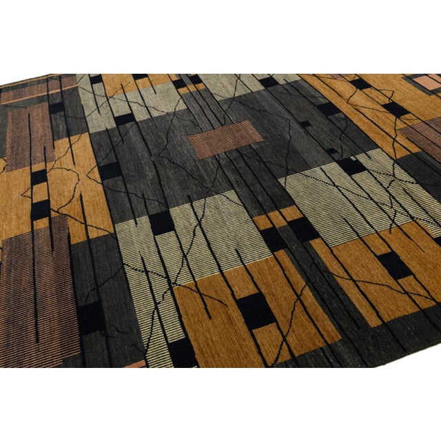 Modern Turkish Woven Wool Rug With Art Deco Design in Earthy Tones For Sale - Image 4 of 10