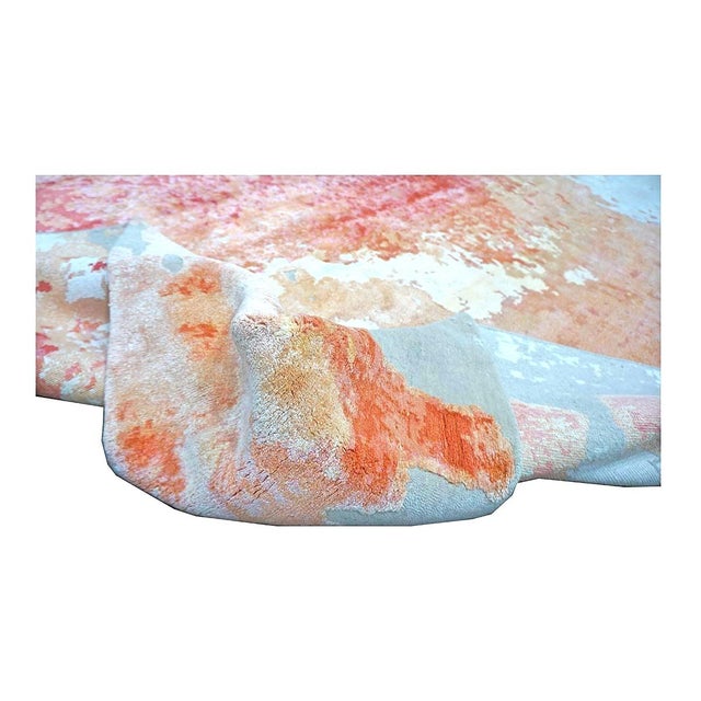 Textile Indo-Nepalese Modern Wool & Silk 9x12 Grey, Orange, & Red Handmade Area Rug #1144036 For Sale - Image 7 of 7