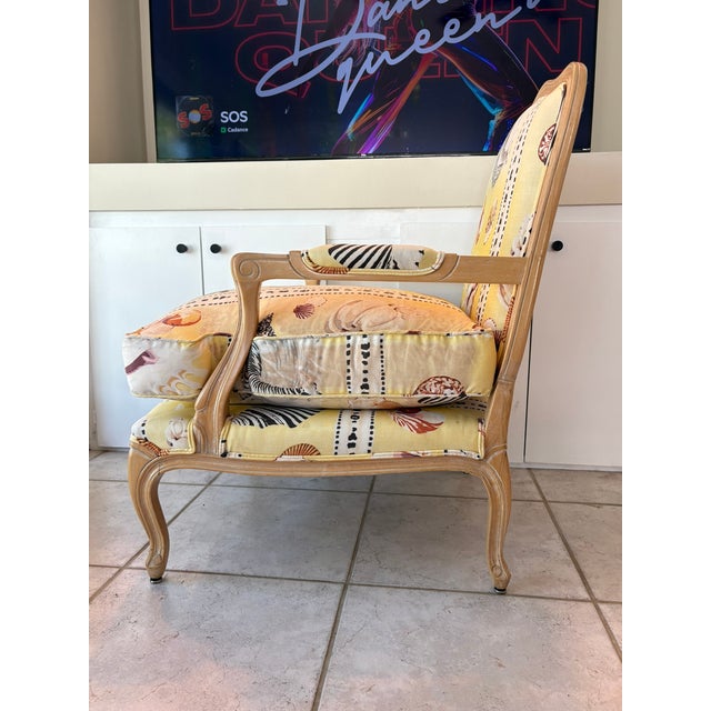 Wood Vintage Beverly Interiors Coastal Shell Print Accent Chair For Sale - Image 7 of 17
