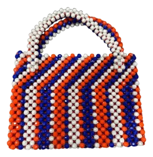 1970s Red Blue and White Faceted Beaded Italian Hand-Bag
