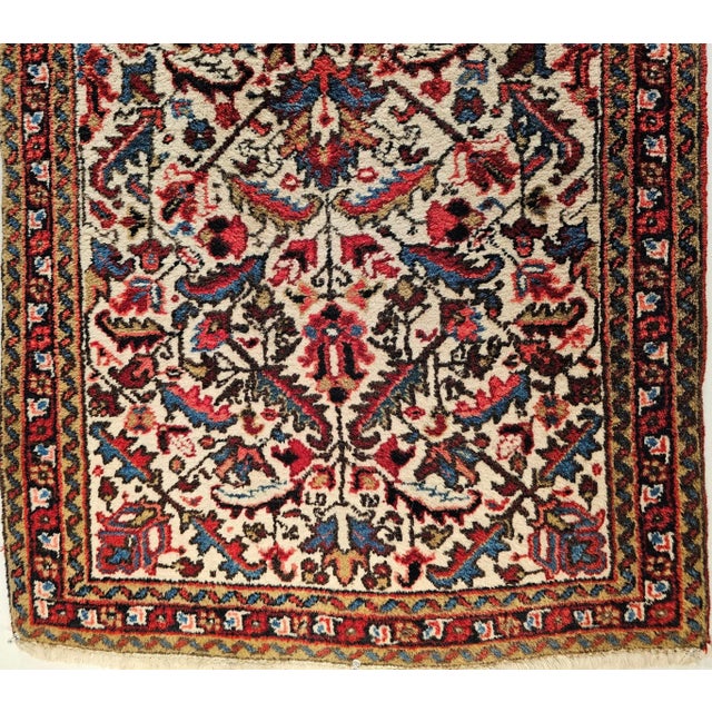 Persian Vintage Persian Heriz Runner, Handwoven Wool, Allover Geometric Pattern, Ivory & Red, 3’ X 9’ For Sale - Image 3 of 6
