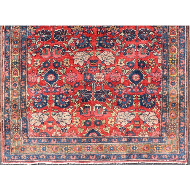 Antique Persian Bidjar Rug With Red Field and Bold Blue Floral Design 4'5 X 6'5 For Sale In Atlanta - Image 6 of 12
