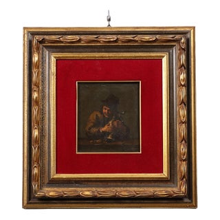 Peasant with Amphora, 1700s-1800s, Oil on Slate For Sale