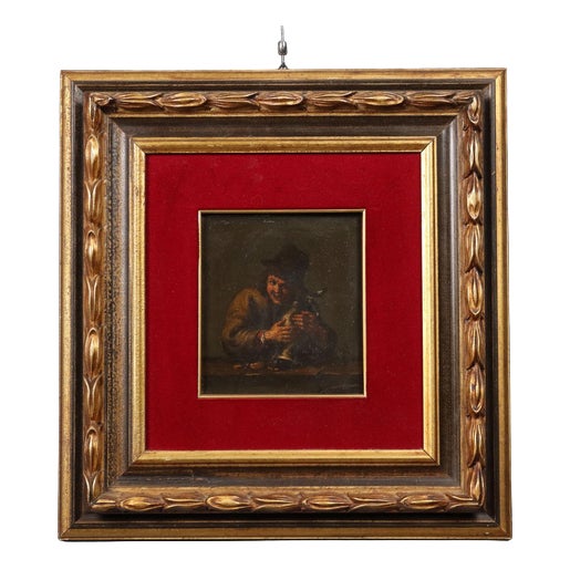 Peasant with Amphora, 1700s-1800s, Oil on Slate For Sale