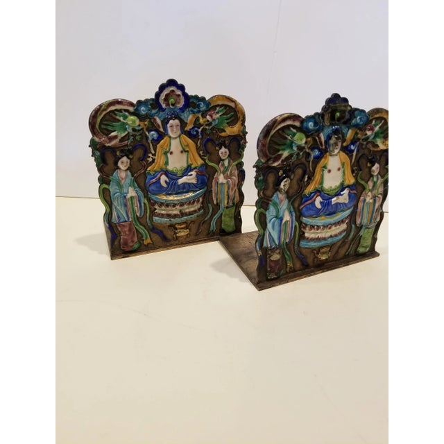 1920s Chinese Export Enamel Bookends For Sale - Image 9 of 12
