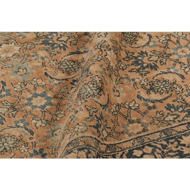 Textile Antique Kashan Persian Rug, Brown and Blue With Floral Patterns - Rug & Kilim For Sale - Image 7 of 8