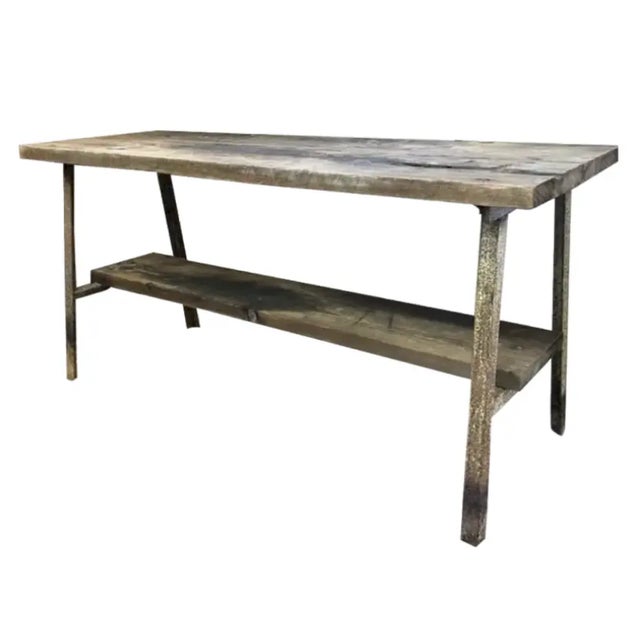 Early Iron and Wood Industrial Table - Use as Kitchen Island or Console Table For Sale In New York - Image 6 of 9
