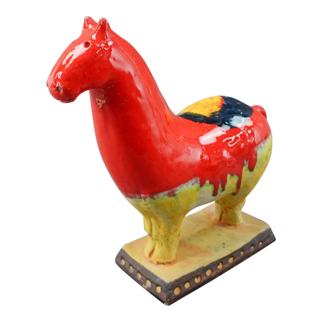 Mid 20th Century Ivo De Santis Gli Etruschi Raymor Italian Art Pottery Orange Horse Figurine For Sale