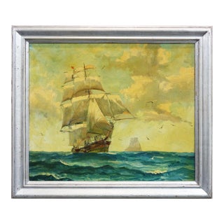 Late 19th Century The Ship on the Ocean Oil on Board, Framed For Sale