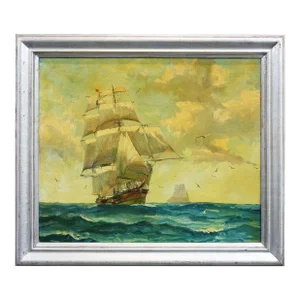 Late 19th Century The Ship on the Ocean Oil on Board, Framed