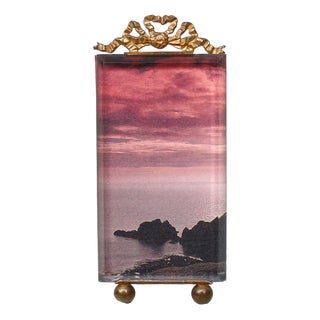 Small Art Nouveau Picture Frame in Brass & Glass Pane For Sale